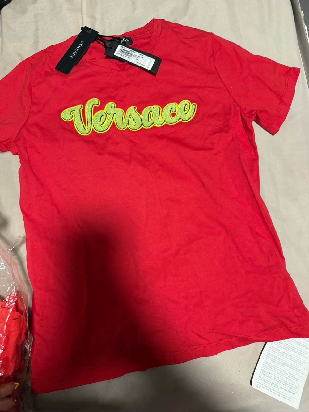 Versace Red T-Shirt with Yellow Script Logo